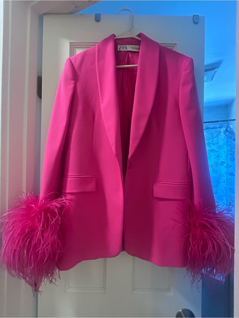 Zara Hot Pink Feather-Cuff Blazer